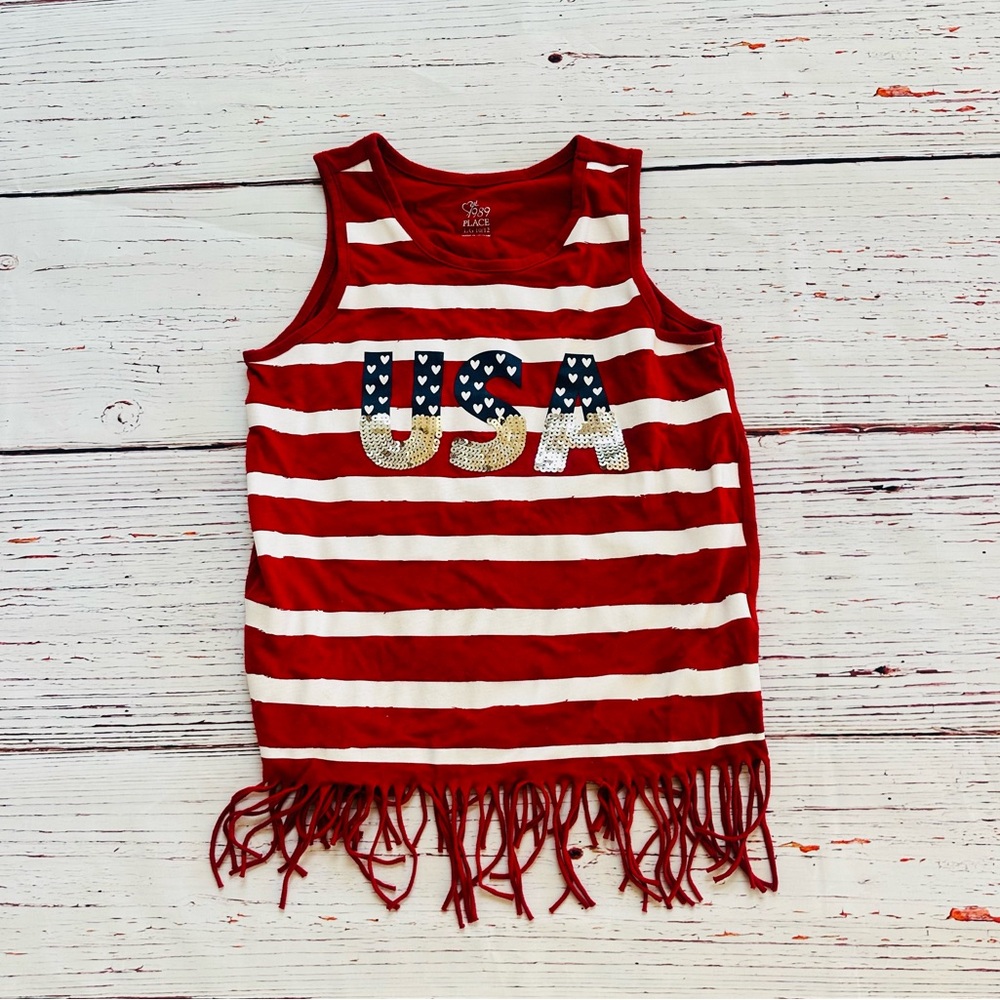 The Children's Place Red and White Striped Tank Top with USA Design